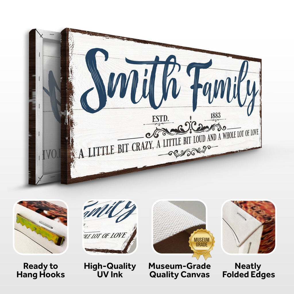 Custom Name Sign Canvas | Personalized Last Name Sign | Family A Little Bit Of Crazy Home Decor | Wedding Anniversary Gift | This is Us Sign (ETSY)