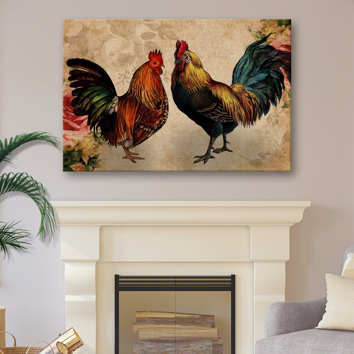 Retro Rooster Chicken Canvas Wall Art
