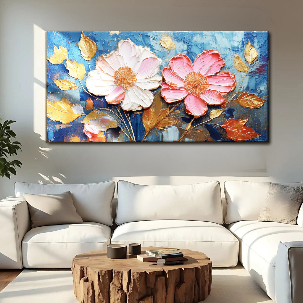 Golden Petals Impasto Wall Art