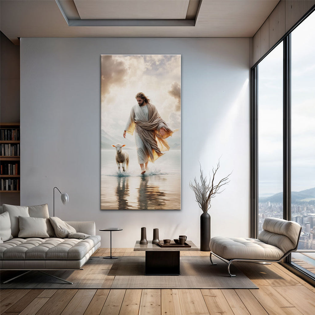 Jesus Protects The Lamb From Wolves Faith Wall Art XIII