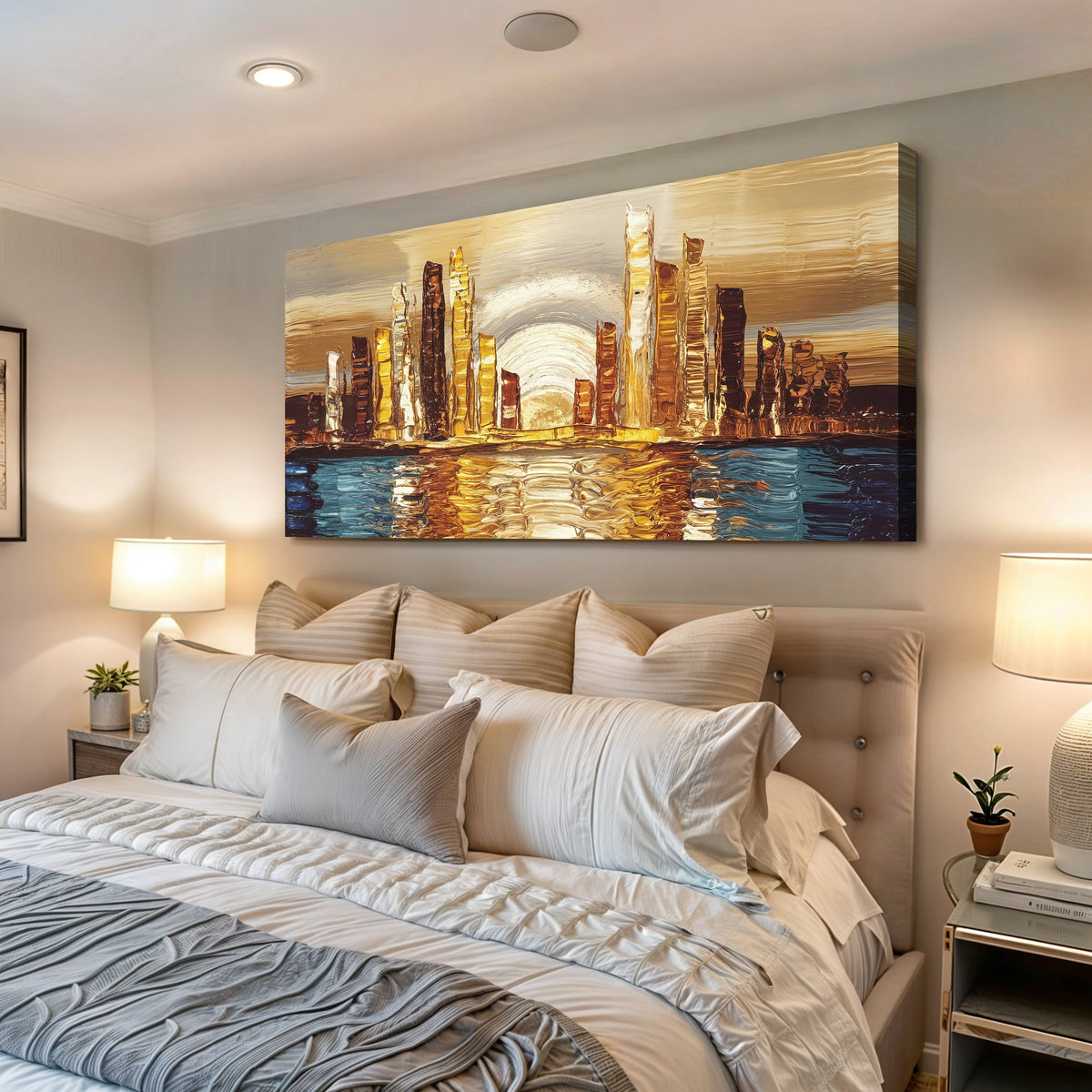 Golden Metropolis Abstract Impasto Wall Art
