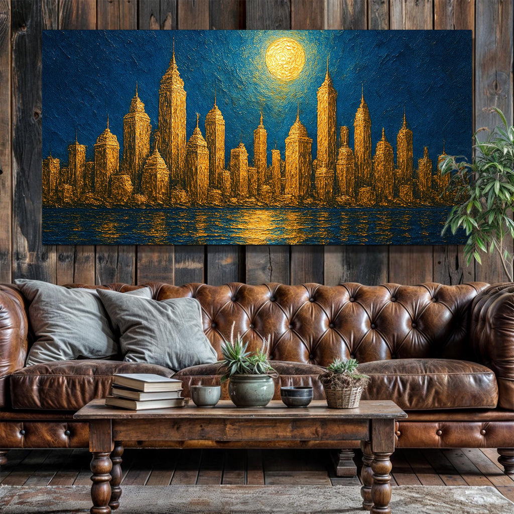 Golden Metropolis Cityscape Impasto Wall Art