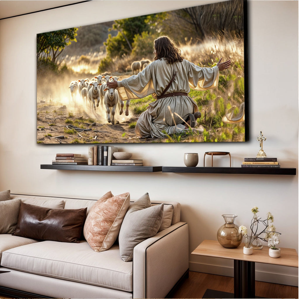 Jesus Protects The Lamb From Wolves Faith Wall Art VIII