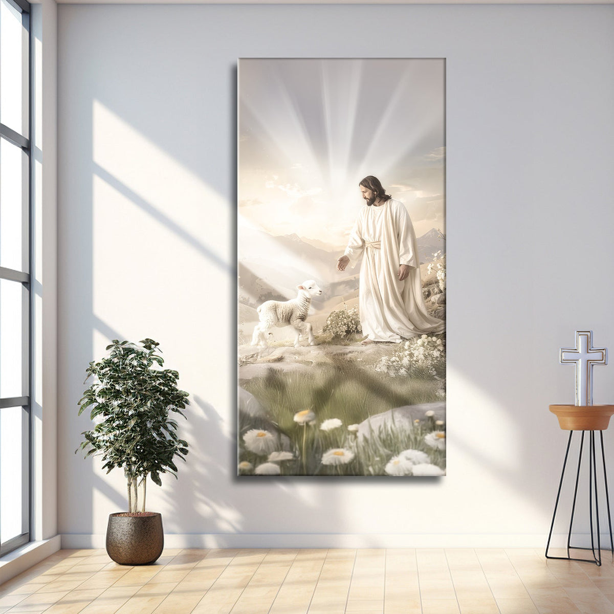 Jesus Protects The Lamb From Wolves Faith Wall Art XII