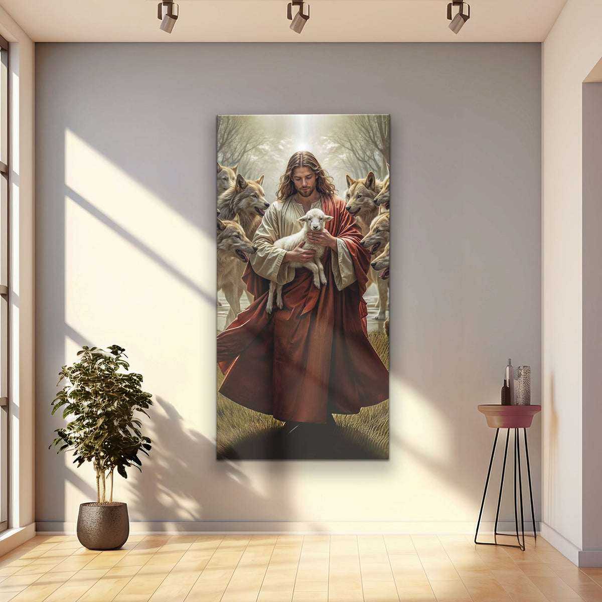 Jesus Protects The Lamb From Wolves Faith Wall Art VI