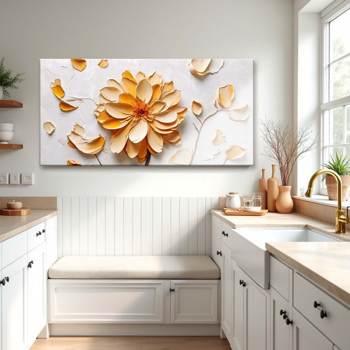 Golden Dandelion Minimalist Abstract Wall Art III