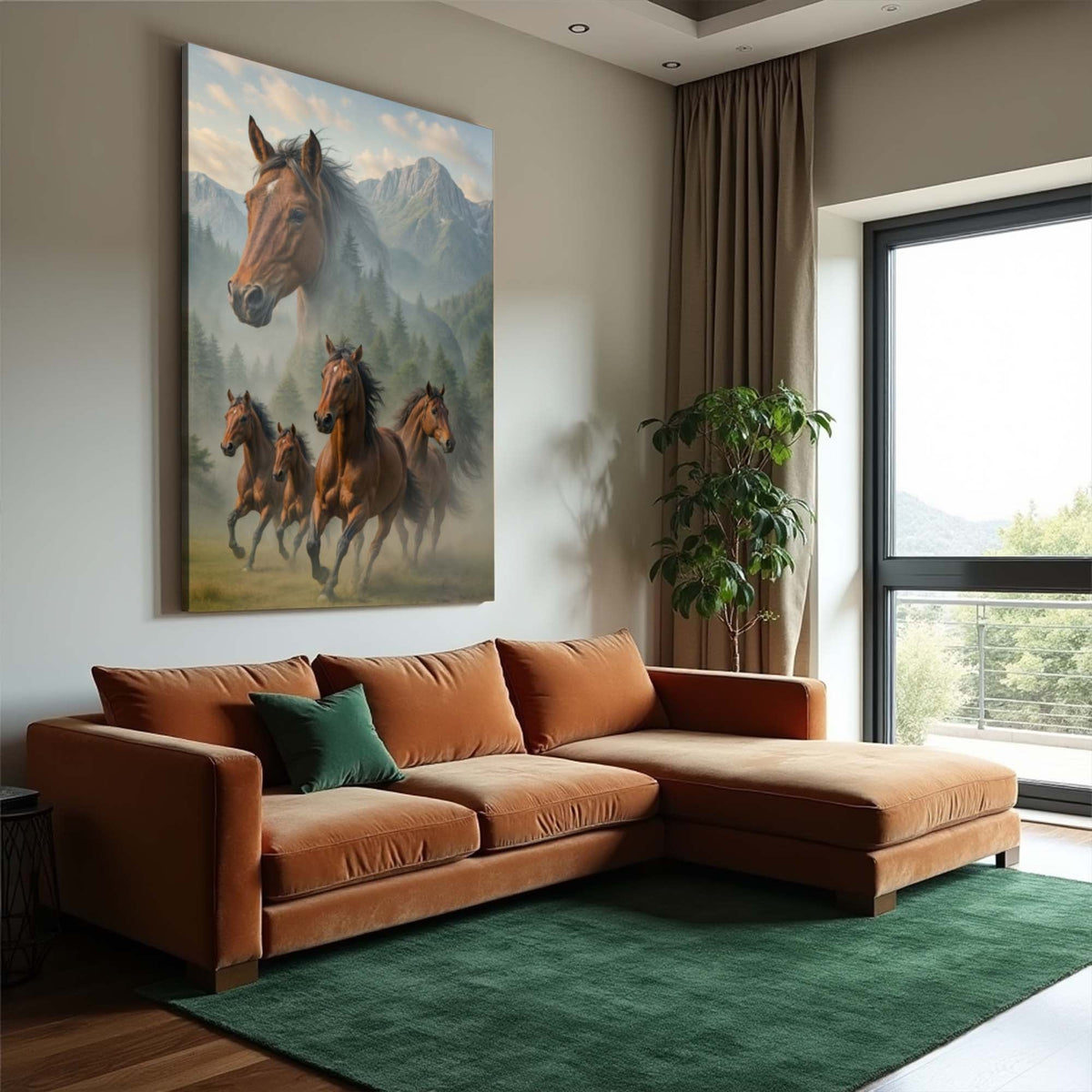 Galloping Horse Double Exposure Wall Art