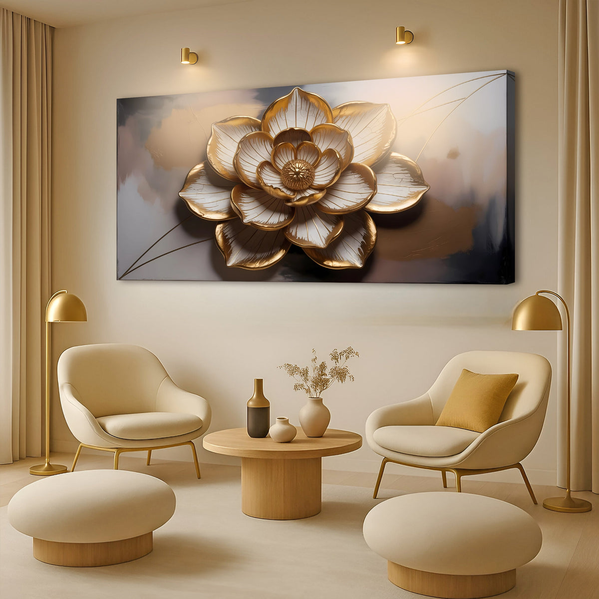 Golden Lotus Minimalist Abstract Wall Art