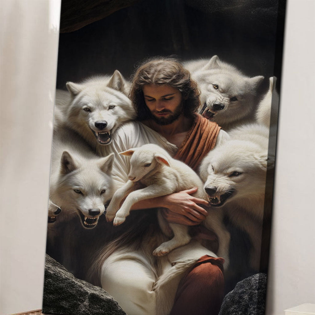 Jesus Protects The Lamb From Wolves Faith Wall Art