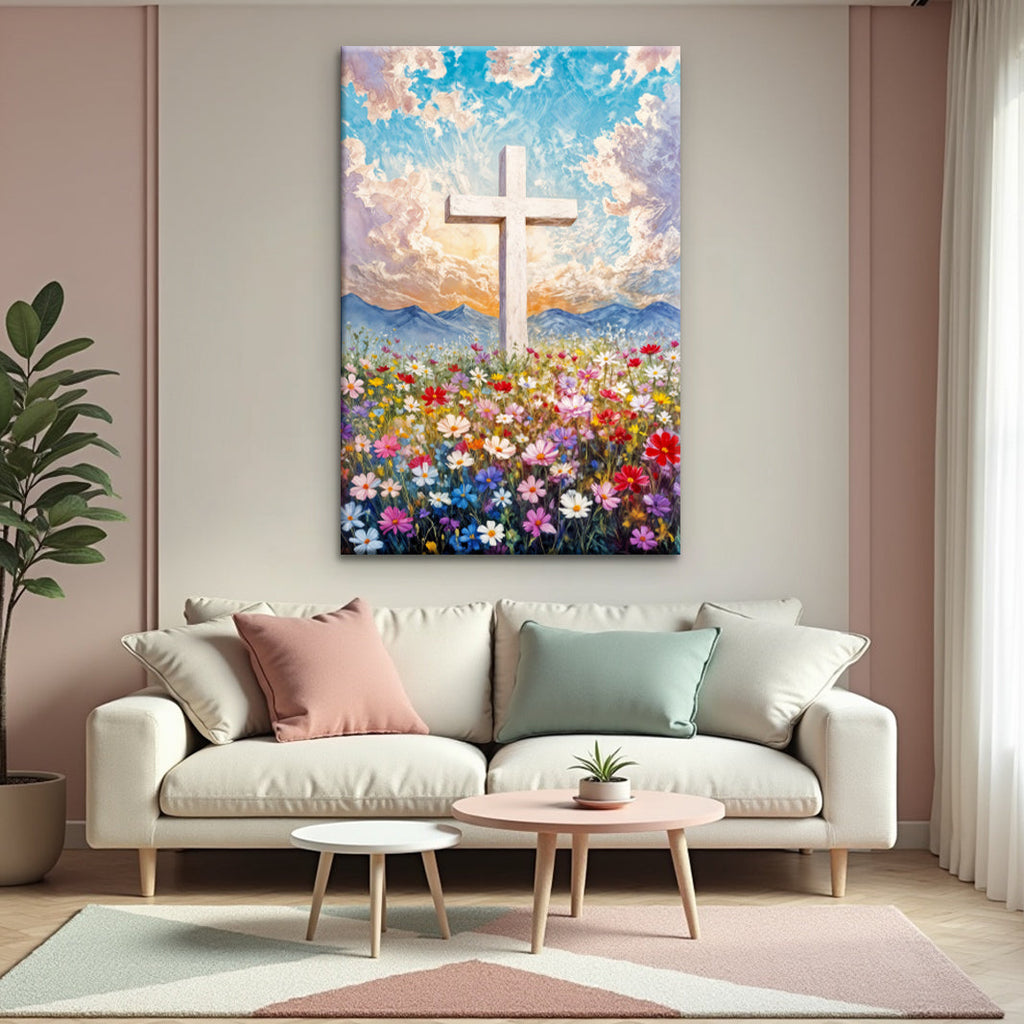 Cross Floral Field Faith Wall Art II