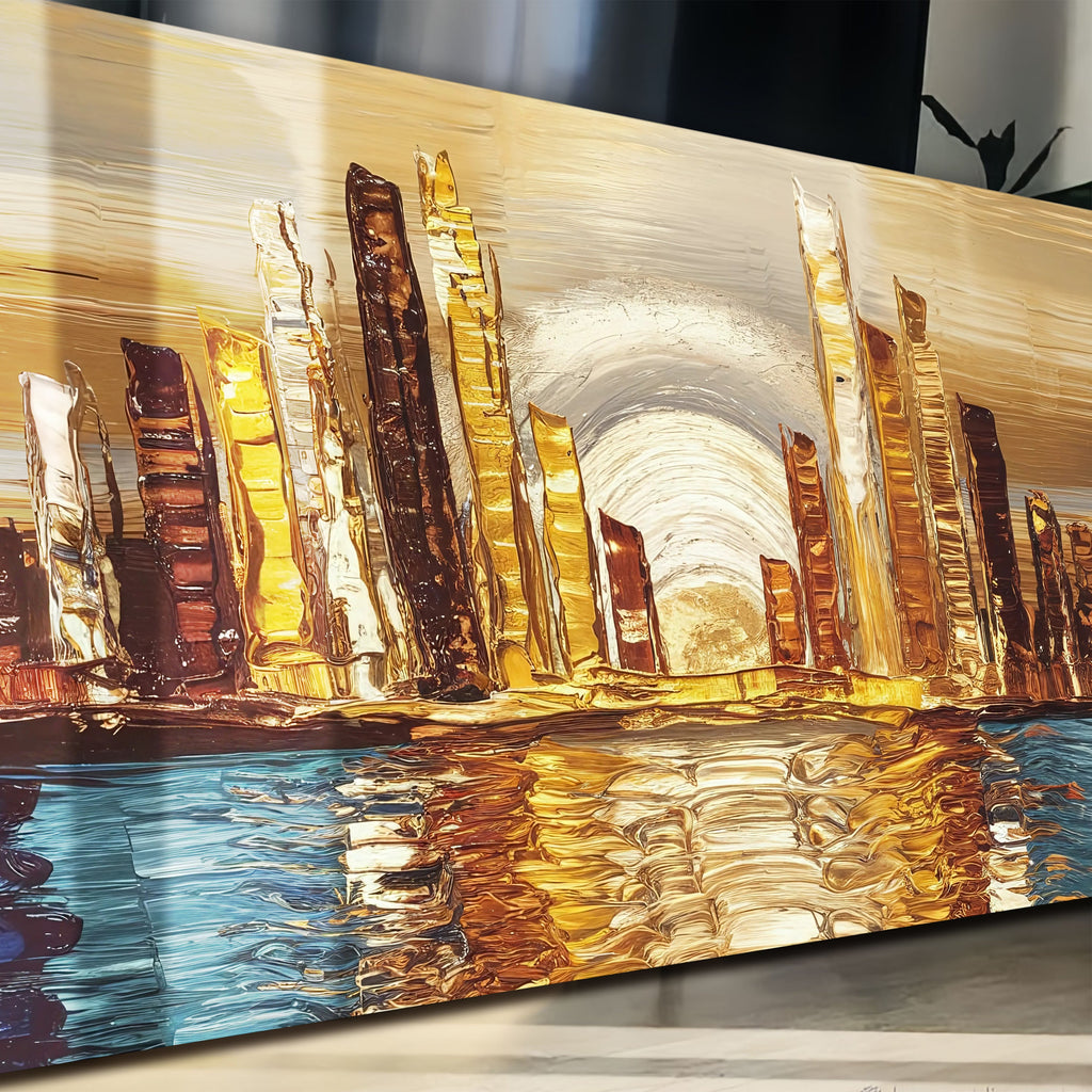 Golden Metropolis Abstract Impasto Wall Art