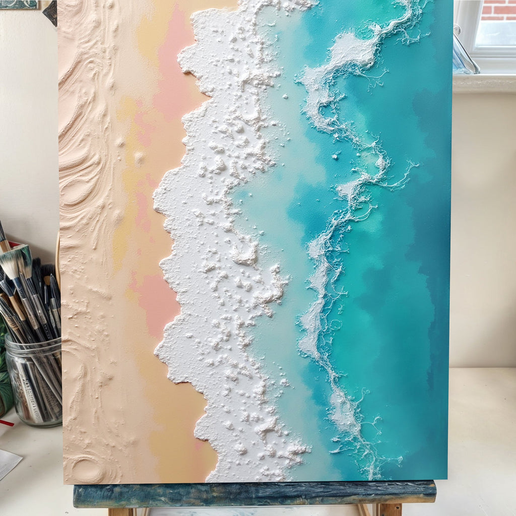 3D Minimalist Pink and Blue Ocean Wall Art