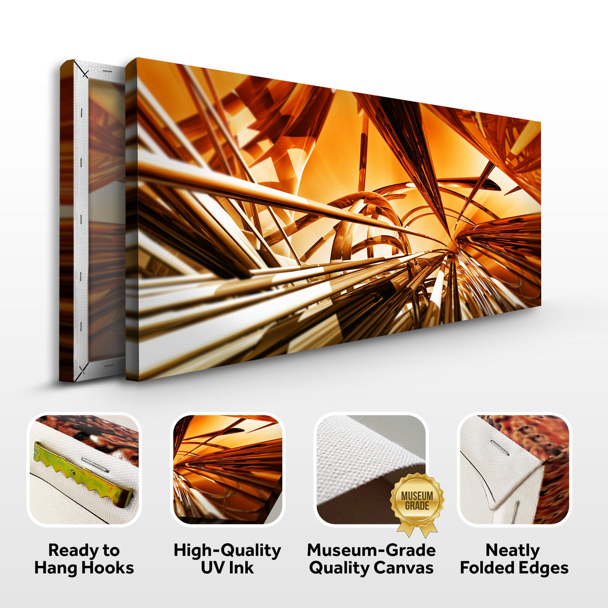 3D Gold Metallic Lines Canvas Wall Art