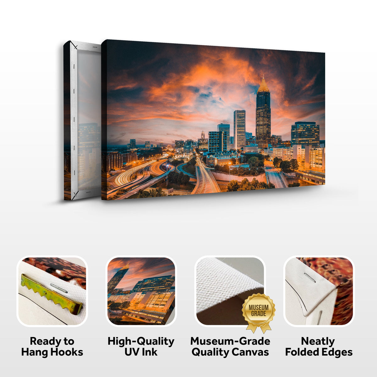 Atlanta City Night Skyline Canvas Wall Art