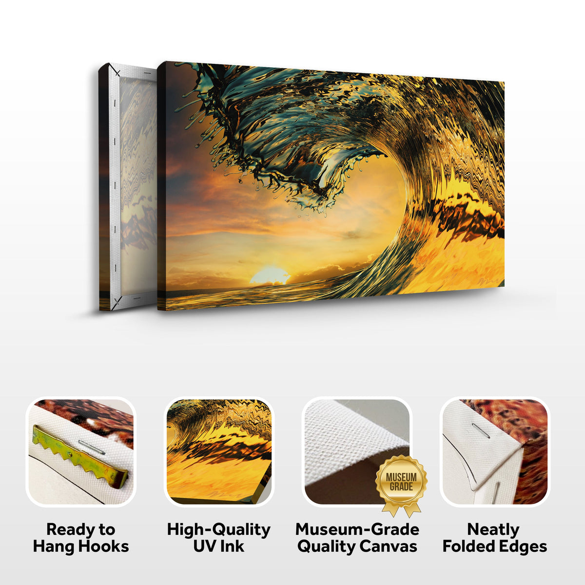 Sunset Ocean Wave Canvas Wall Art