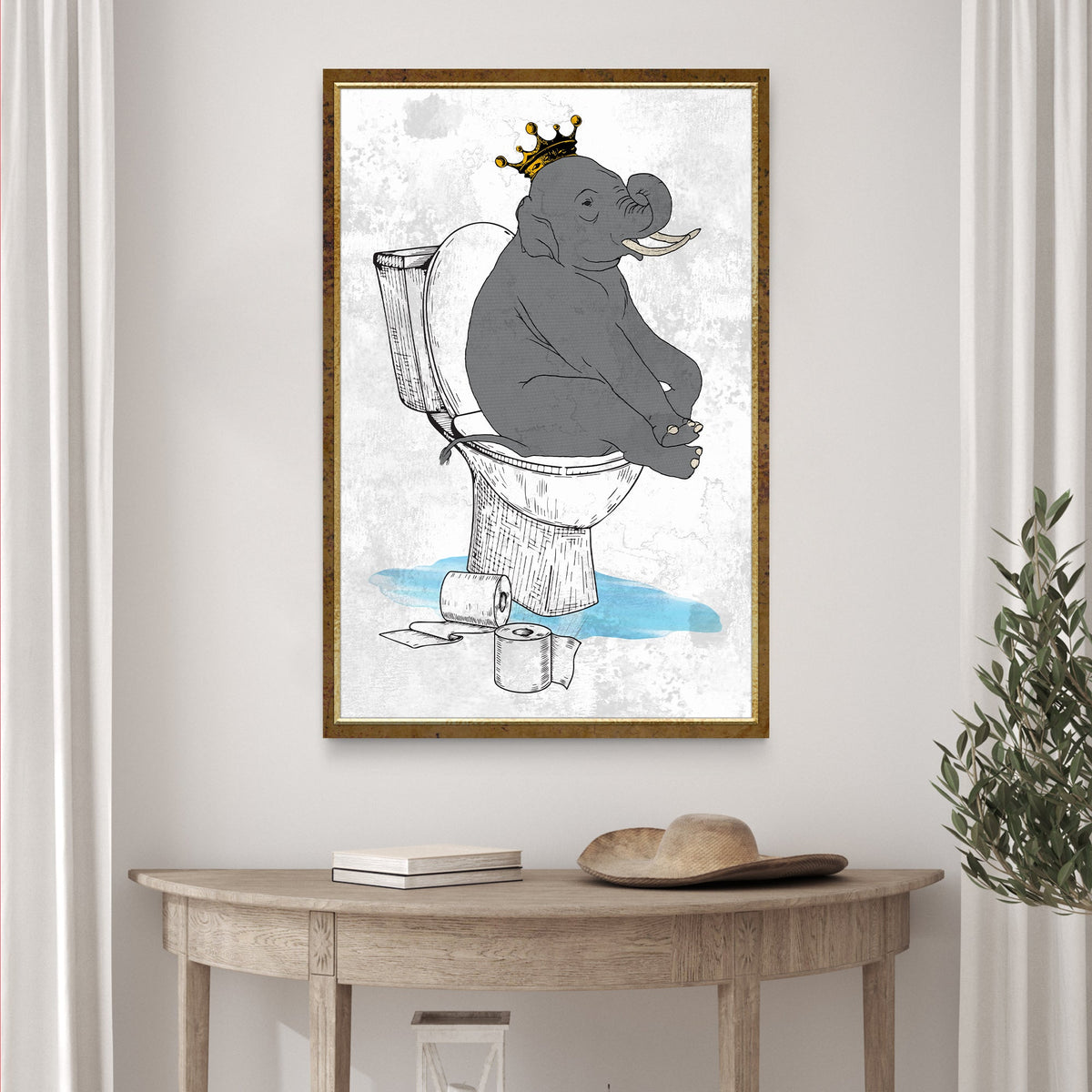 King Elephant On Toilet Canvas Wall Art