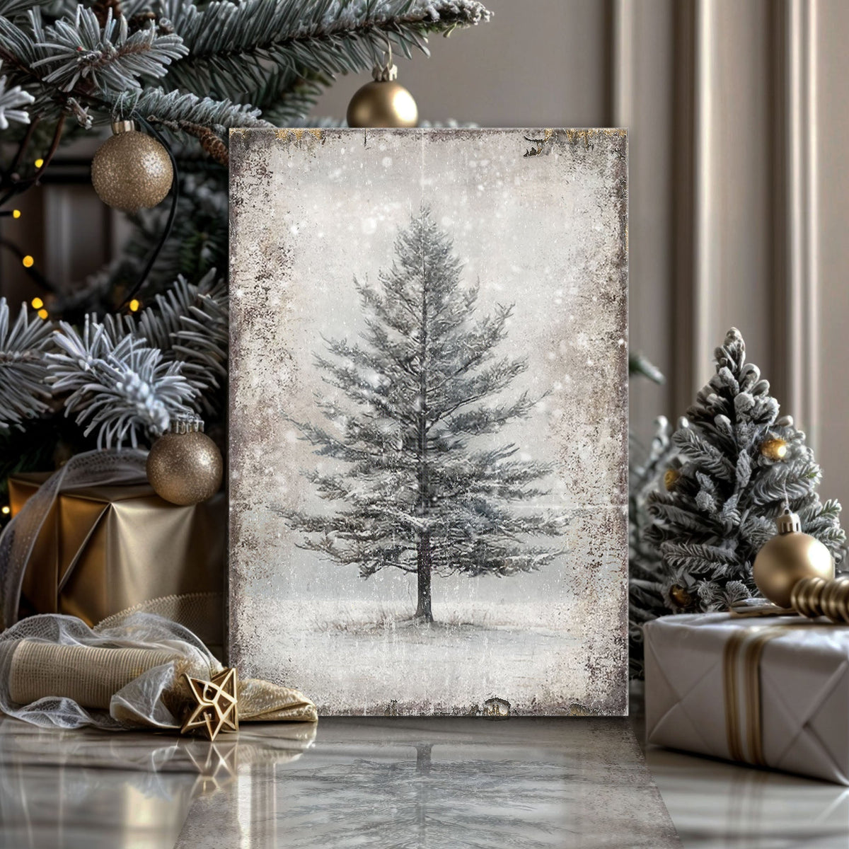 Vintage Christmas Tree Wall Art VIII