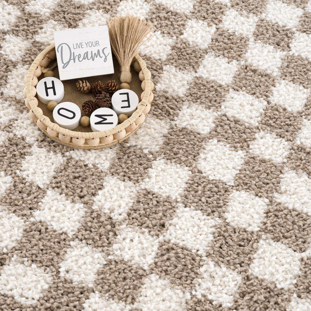 Kieu Taupe Checkered Shag Rug