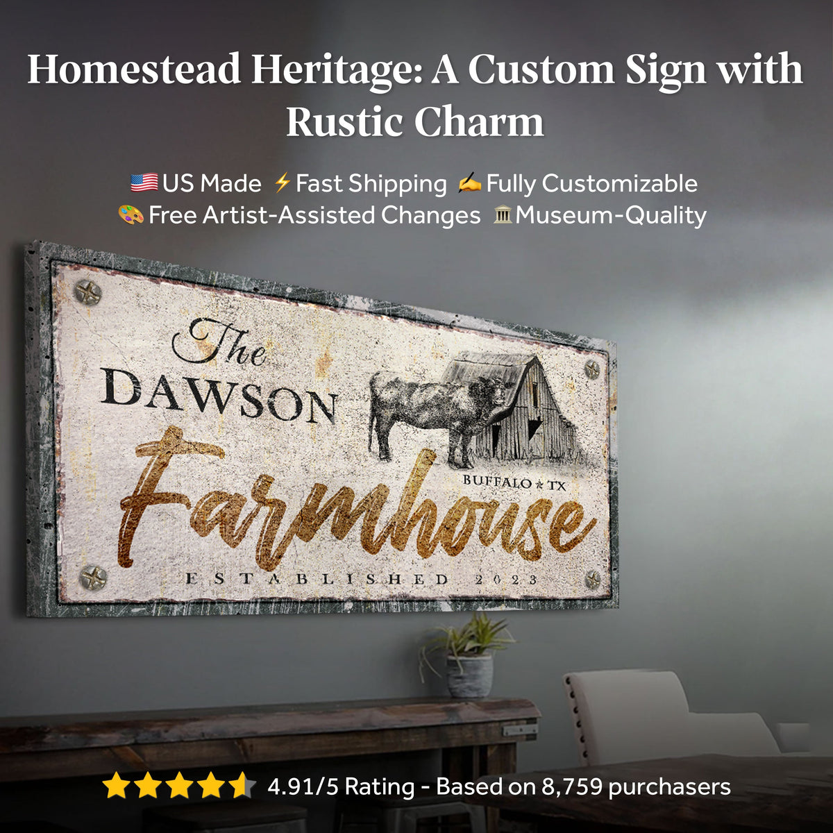 Rustic Farmhouse Sign (Made In USA)