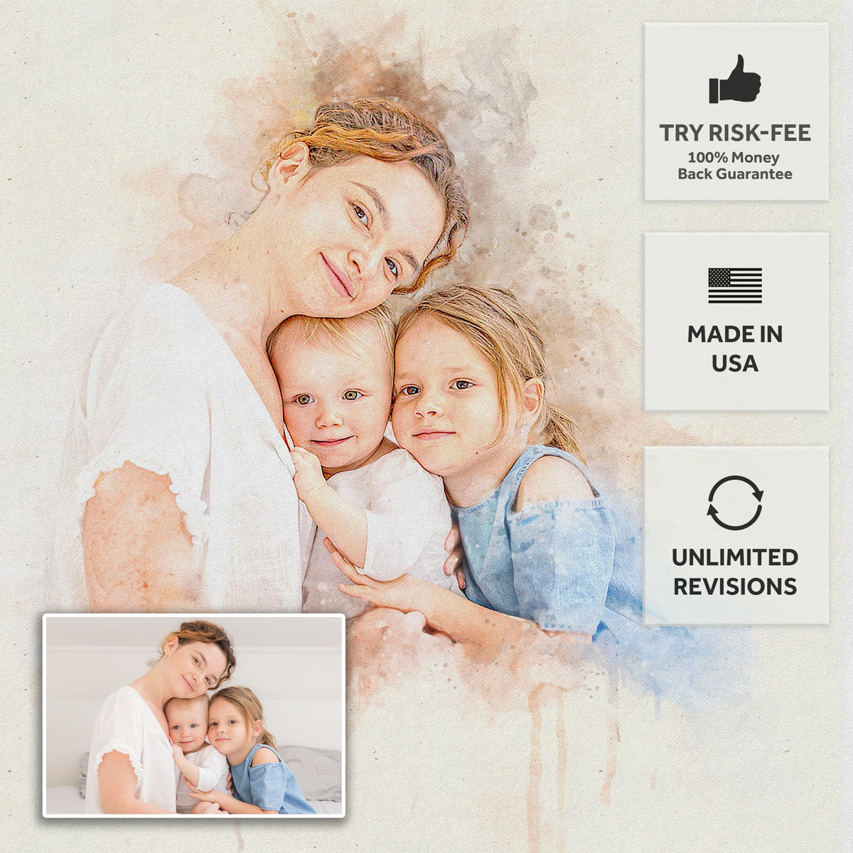 Gift For Mom Watercolor Portrait Custom Wall Art