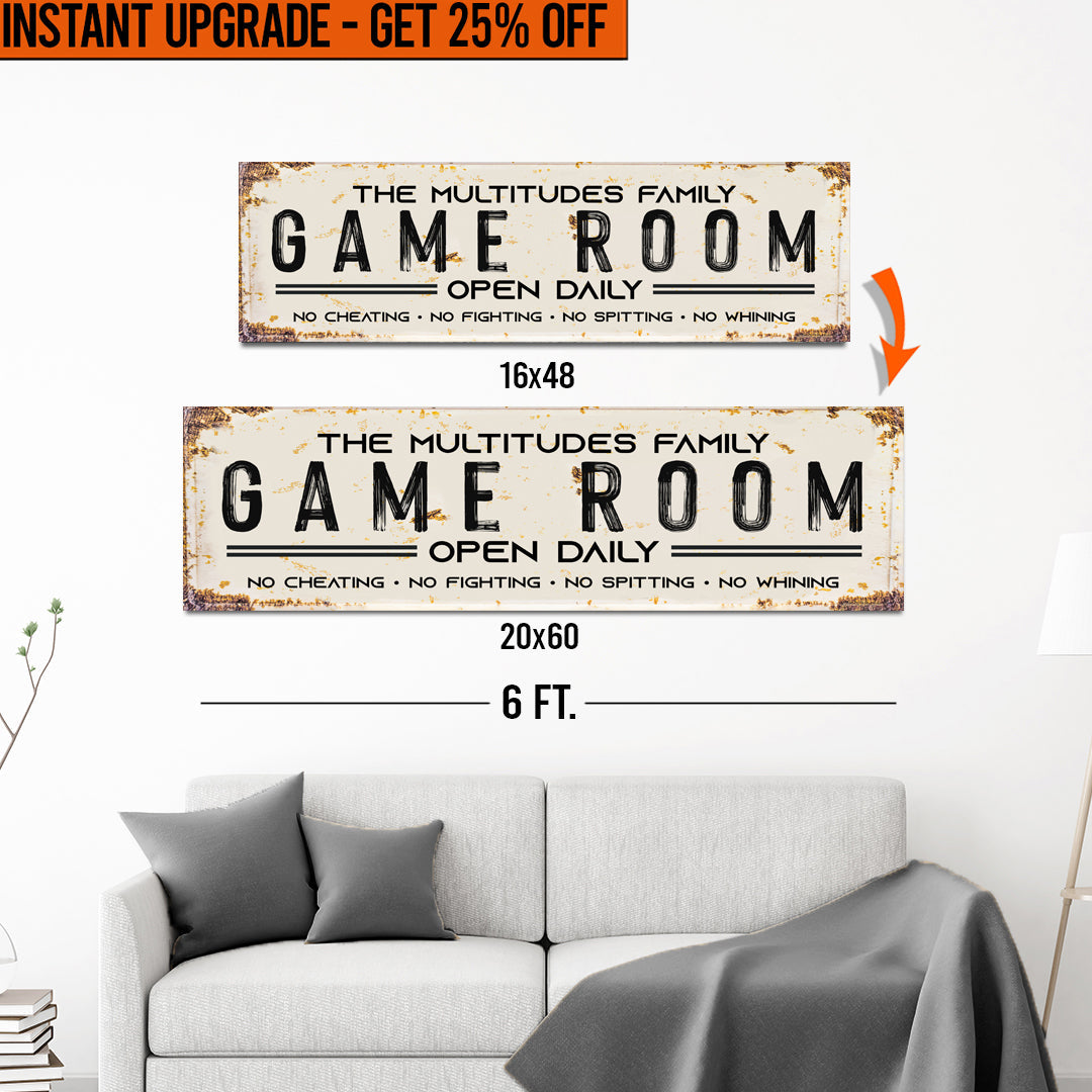 Upgrade Your 16x48 Inches 'Family Game Room' (Style 1) Canvas To 20x60 Inches