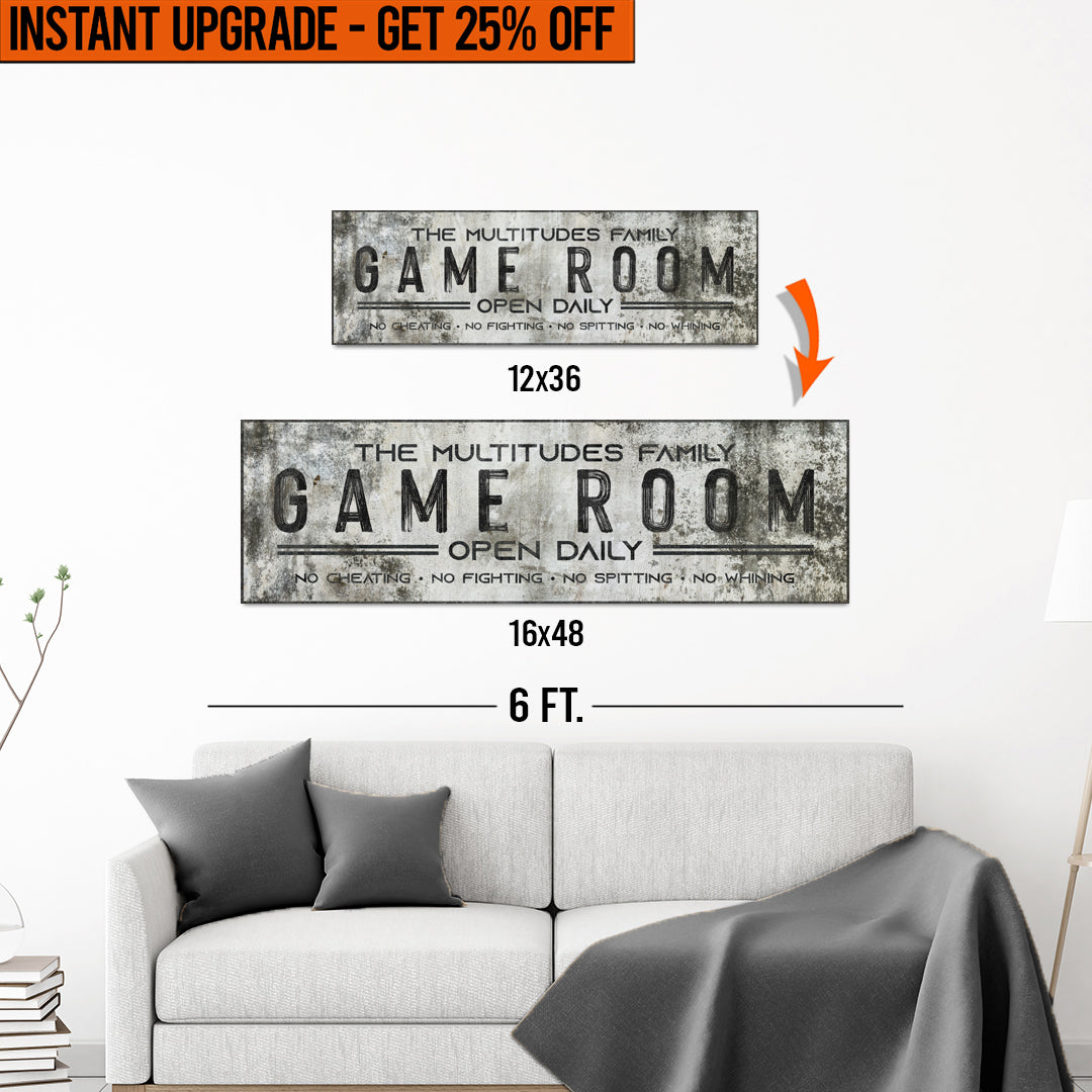 Upgrade Your 12x36 Inches (Style 2) 'Family Game Room'  Canvas To 16x48 Inches