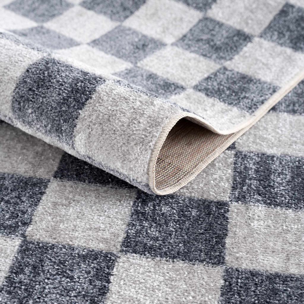 Alie Blue Gray Checkered Washable Rug