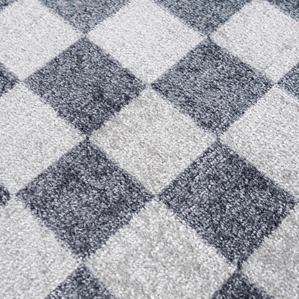 Alie Blue Gray Checkered Washable Rug
