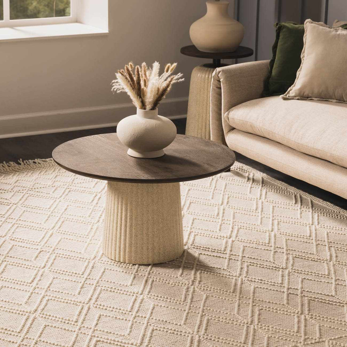 Ramsbury Beige Trellis Wool Rug