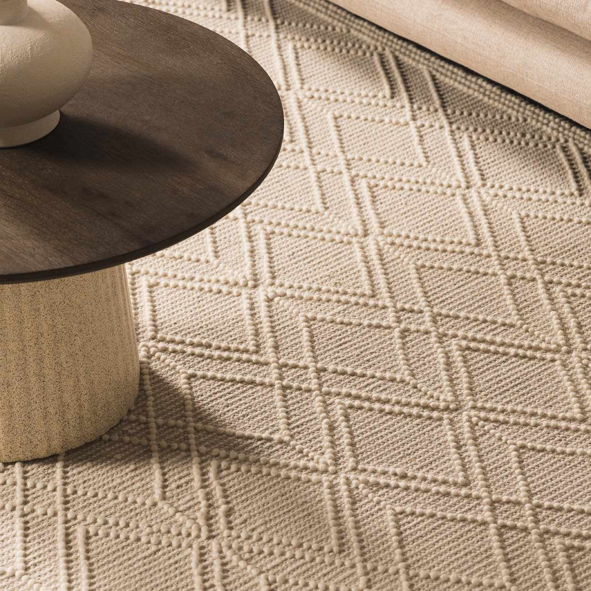 Ramsbury Beige Trellis Wool Rug
