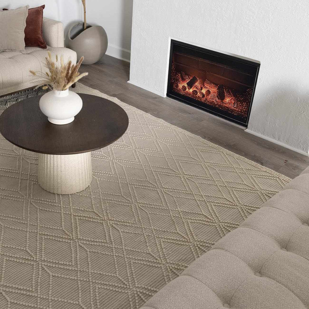 Ramsbury Beige Trellis Wool Rug