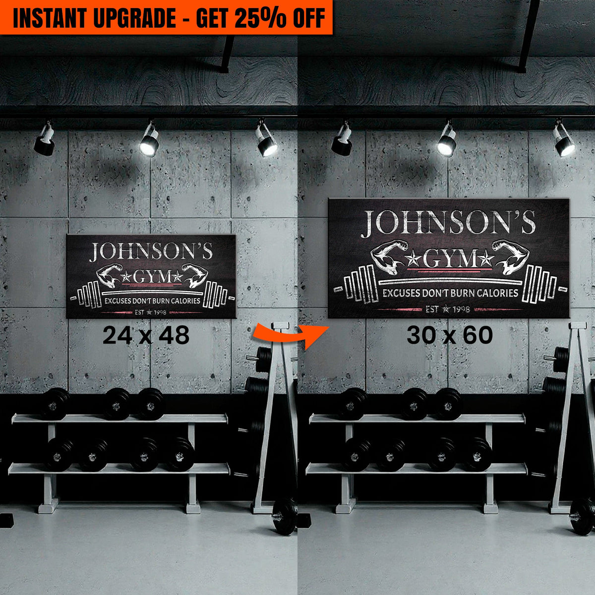 Upgrade Your 48x24 Inches 'Gym Sign II' Canvas To 60x30 Inches Canvas