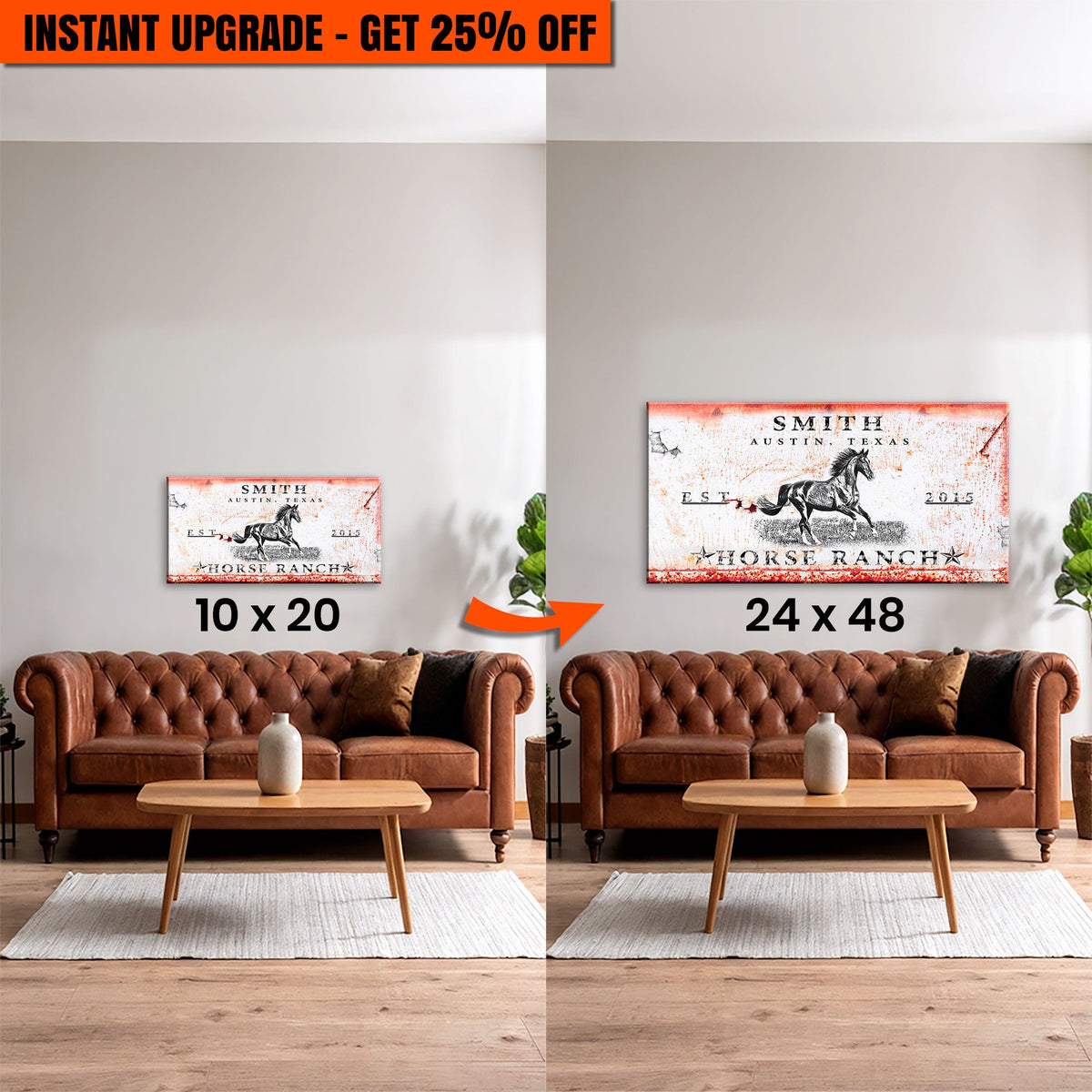 Upgrade Your 10x20 Inches 'Rustic Horse Ranch Sign' To 24x48 Inches Canvas