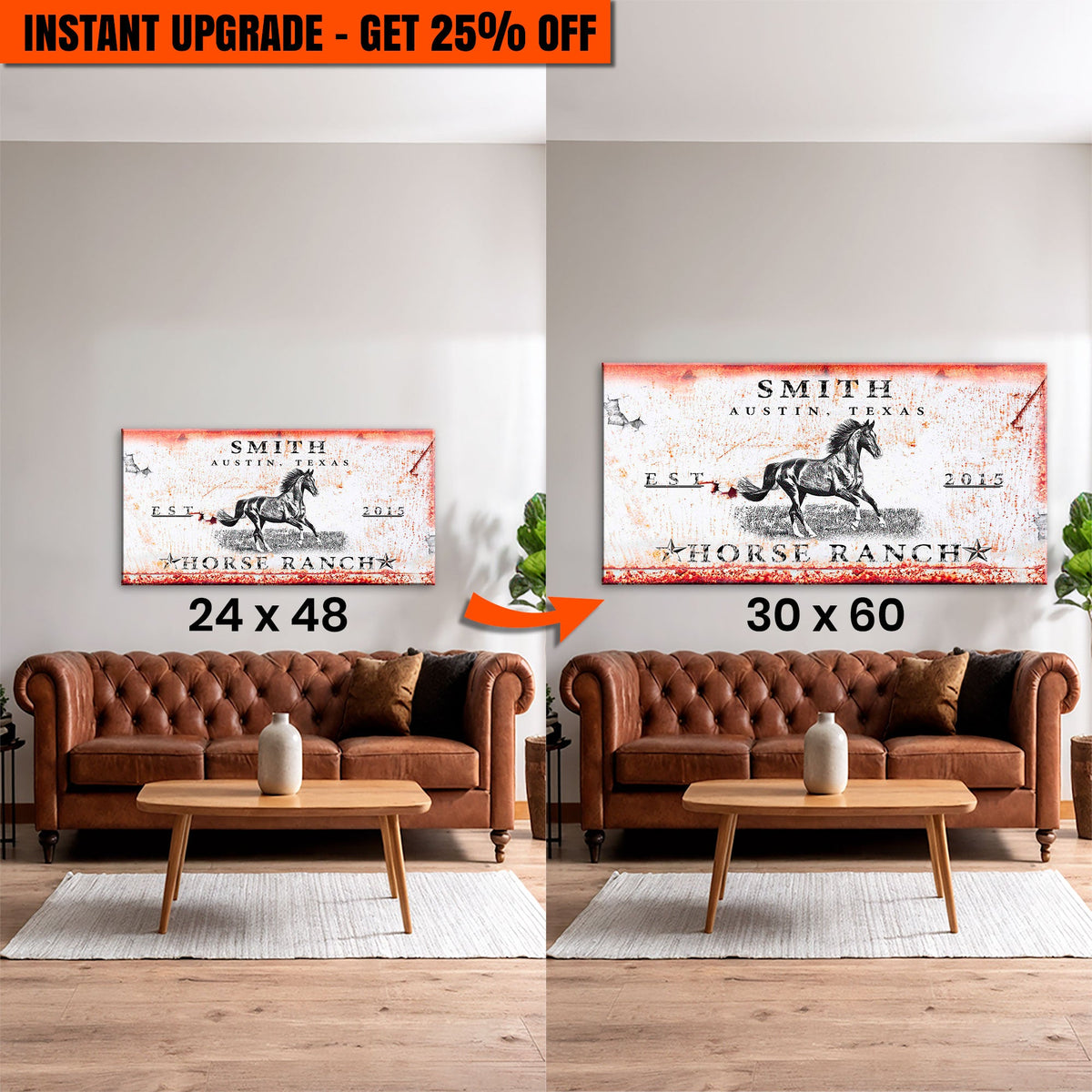 Upgrade Your 48x24 Inches 'Rustic Horse Ranch Sign' Canvas To 60x30 Inches Canvas