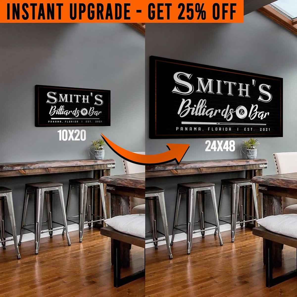 Upgrade Your 20x10 Inches 'Billiards And Bar' (Style 3) Canvas To 48x24 Inches