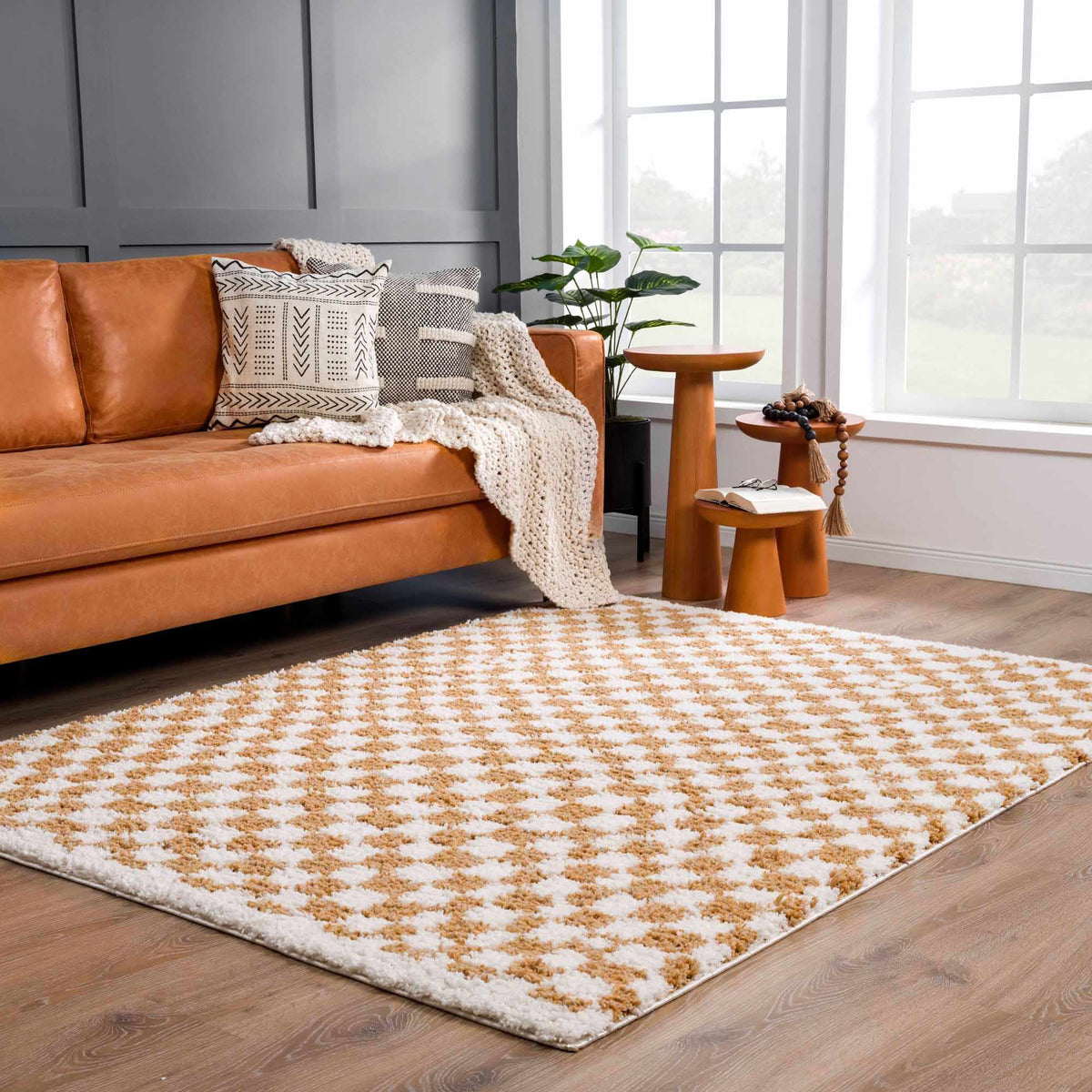 Kieu Mustard & Ivory Checkered Area Rug