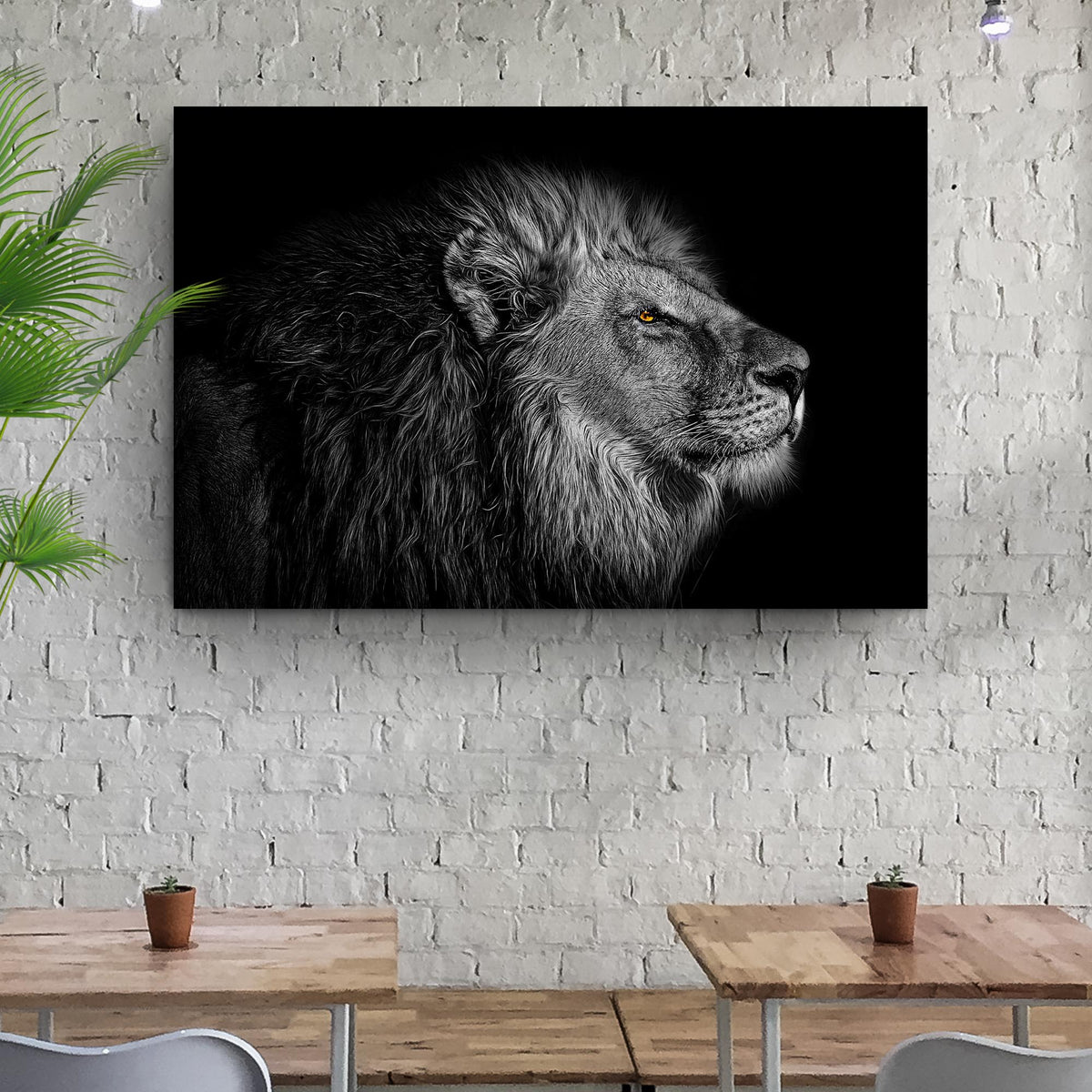 Black And White Lion Head Canvas Wall Art