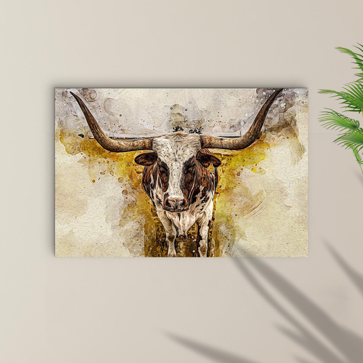Texas Longhorn Watercolor Like Canvas Wall Art