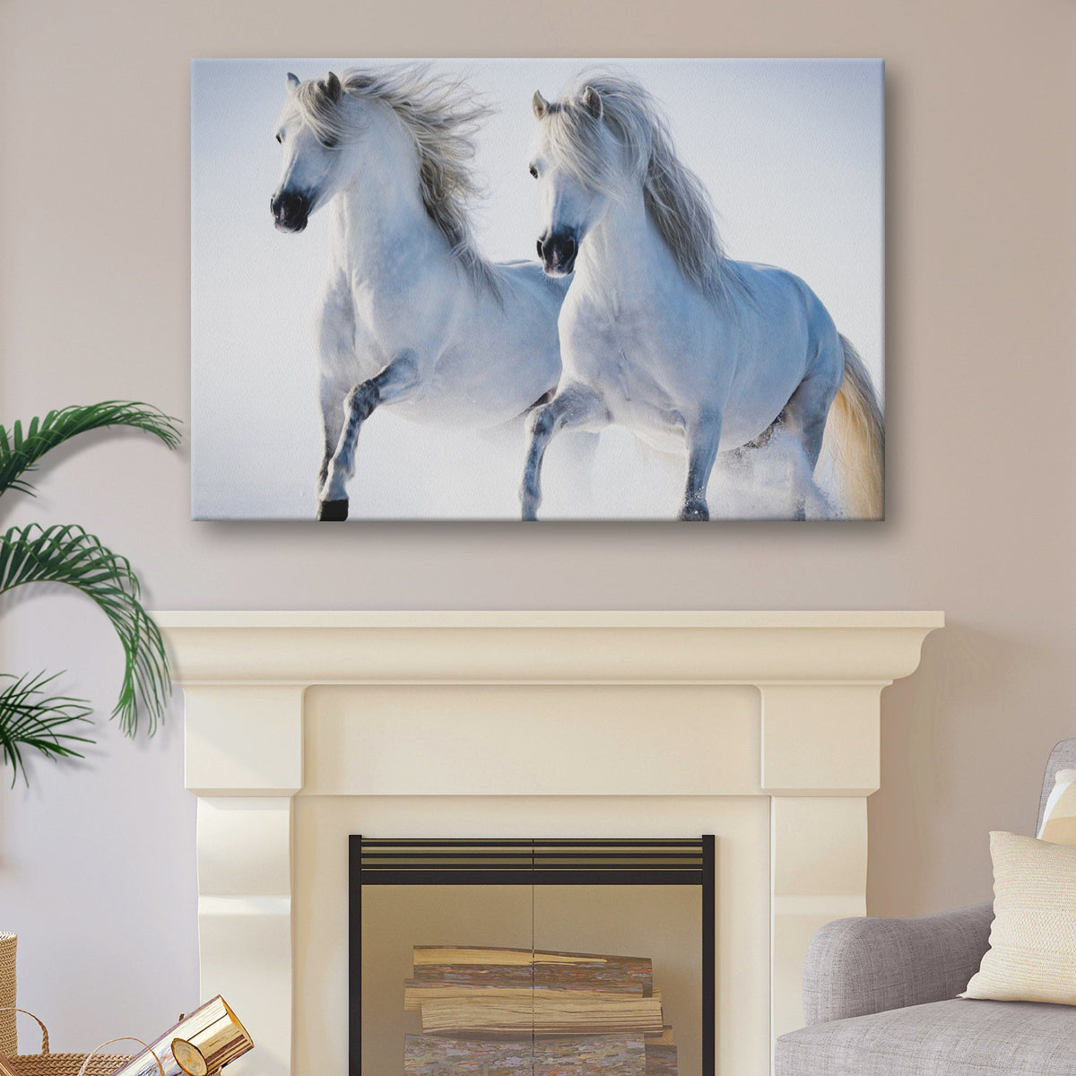 White Horse Couple Canvas Wall Art