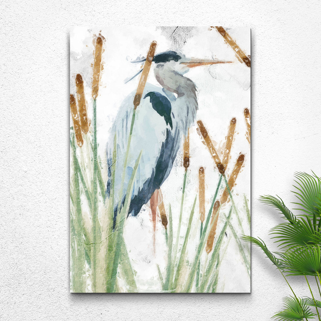 Heron In The Reeds Canvas Wall Art II