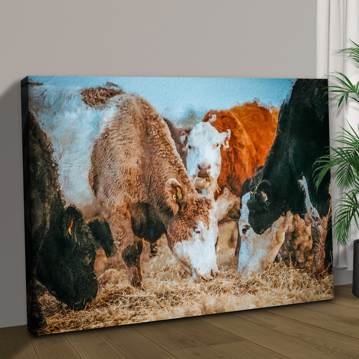 Family Of Hereford Cattle Canvas Wall Art
