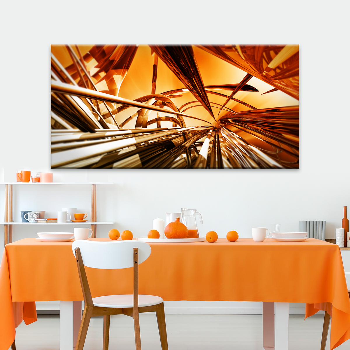 3D Gold Metallic Lines Canvas Wall Art