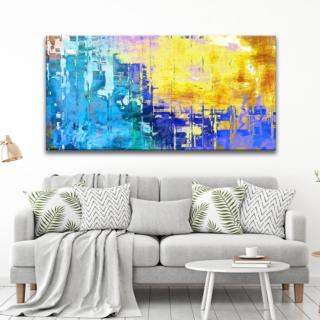 Blue Gold Abstract Painting Canvas Wall Art