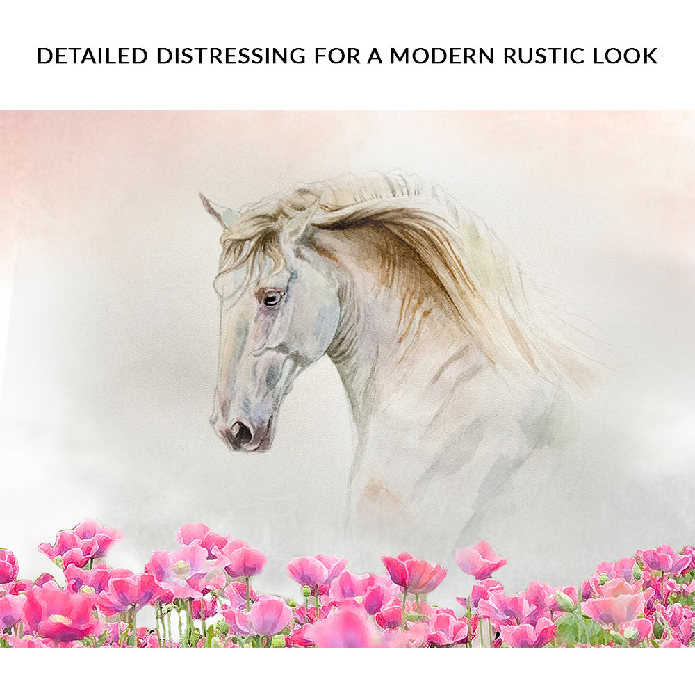 Floral White Horse Canvas Wall Art