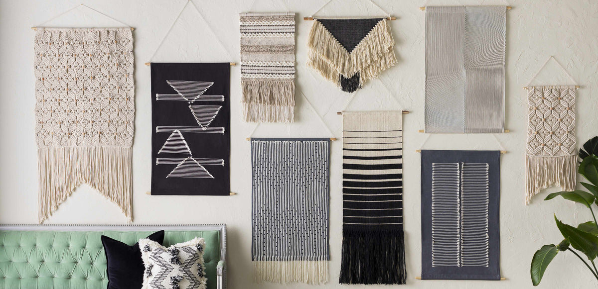Mansura Gray and White Patterned Wall Hanging