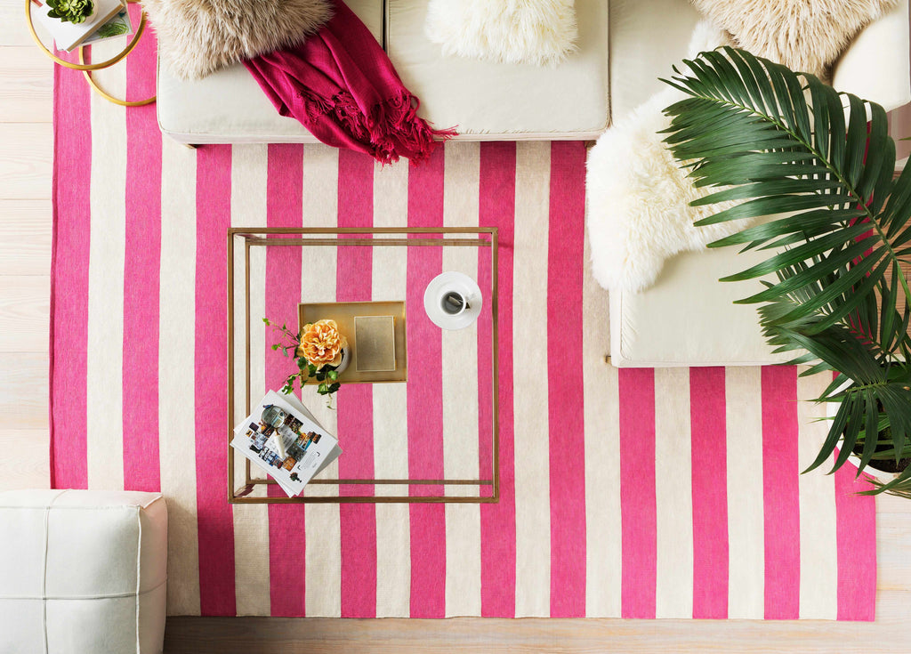 Friendsville Solid & Striped Ivory Pouf