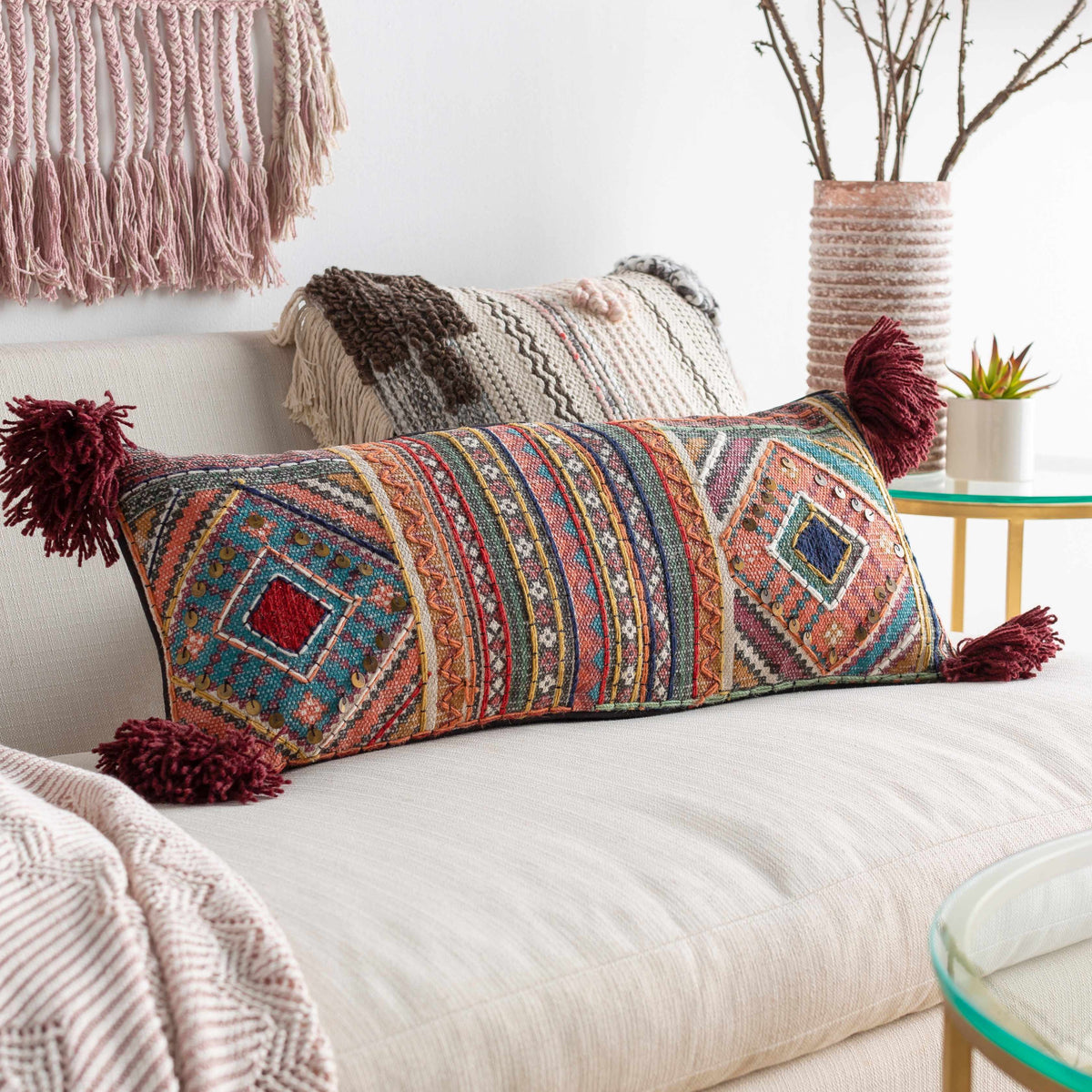 Lenorah Pink&White Textured Throw Pillow - Clearance