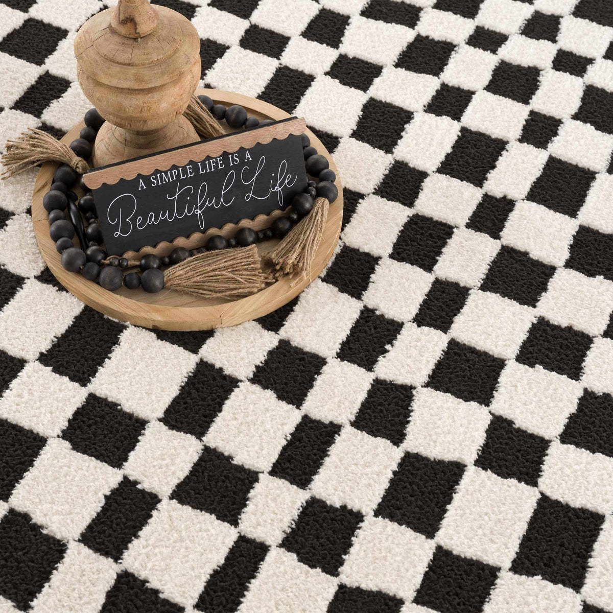 Lajos Black & White Checkered Plush Rug