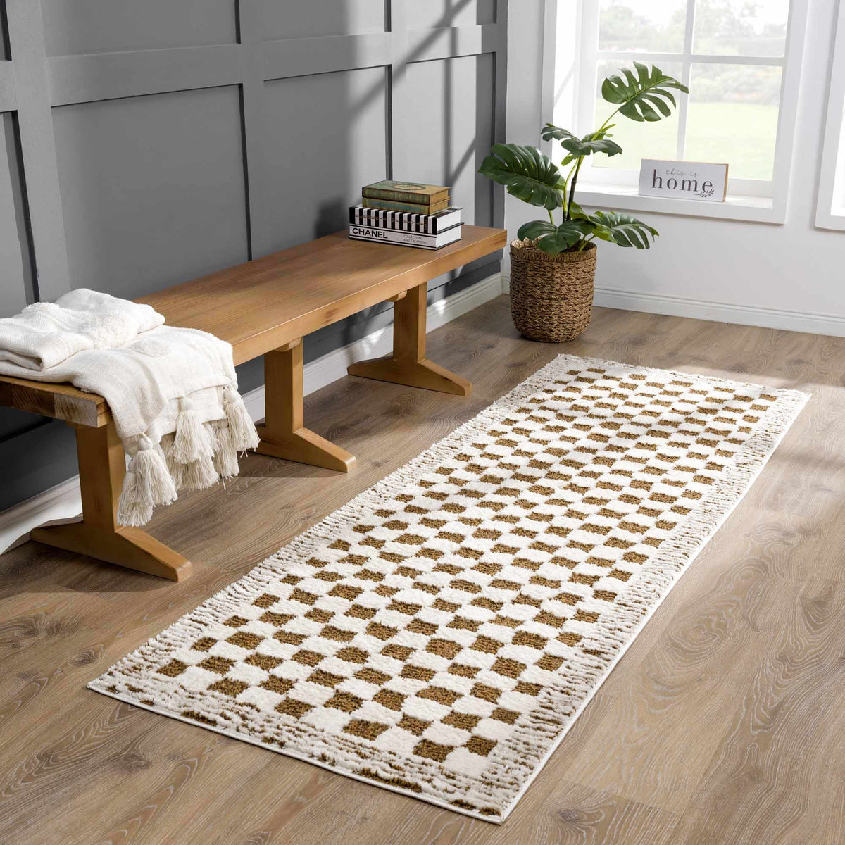 Leryn Brown Checkered Plush Rug