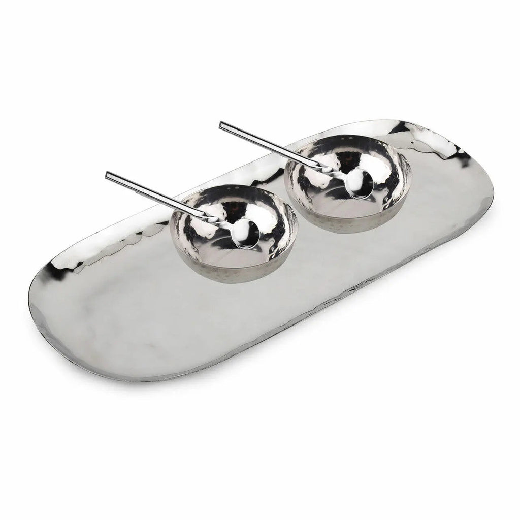 Polished Hammered Stainless Steel 5 PC Condiment Set